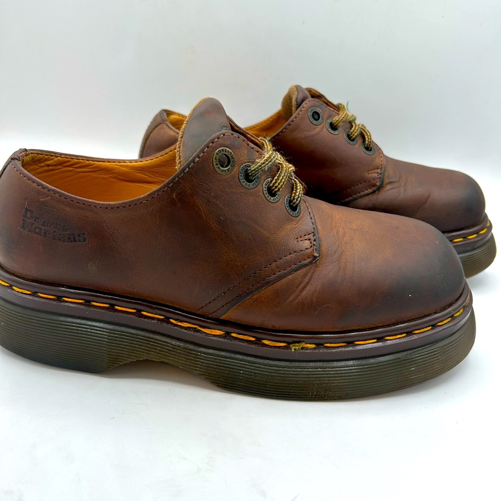 MIE RARE Vintage Dr Martens Chunky Platform Brown Square Toe Lace Up Oxford Shoe - Picture 11 of 17